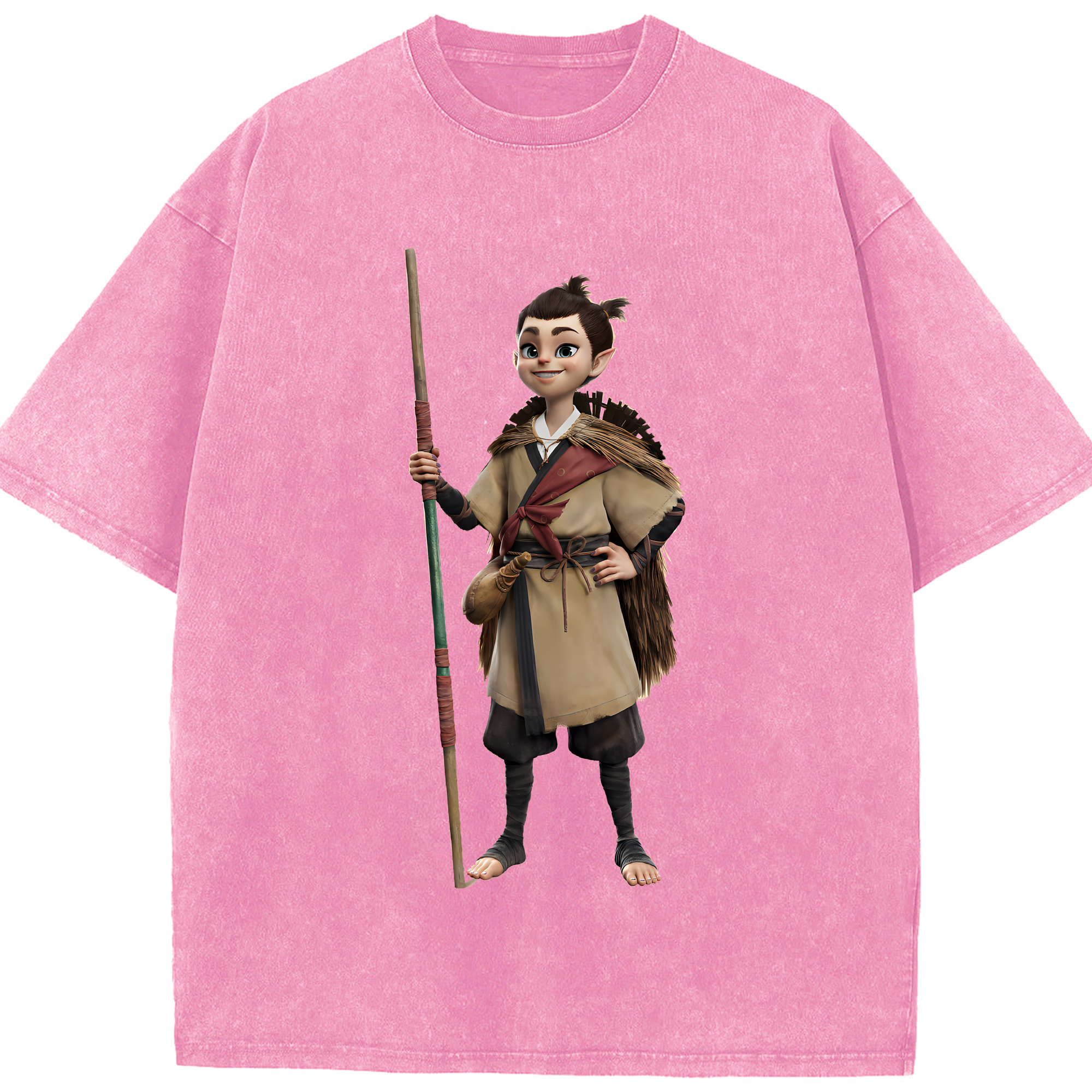 （画像用） Ne Zha 2 ナタ 魔童の大暴れ 綿100% ヴィンテージ風 半袖Tシャツ（フロントプリント）